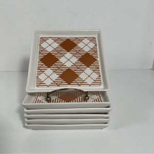 Target Appetizer Plates Set of 6 Metallic Gold Plaid 6” Square Canapé Dishes